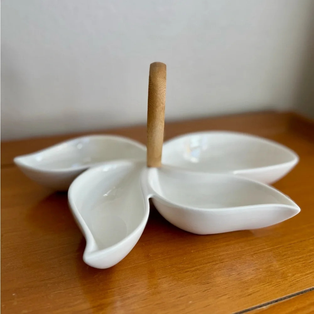 Brandani Italian 4 Section White Porcelain Bamboo Serving Dish Party 11"×8" - Picture 2 of 7